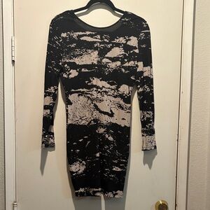 Divided Black and Cream Abstract Long Sleeve Bodycon Dress